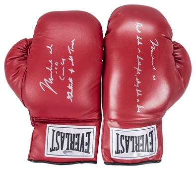 Lot of (2) Muhammad Ali Signed & Inscribed Red Everlast Boxing Gloves (Steiner)
